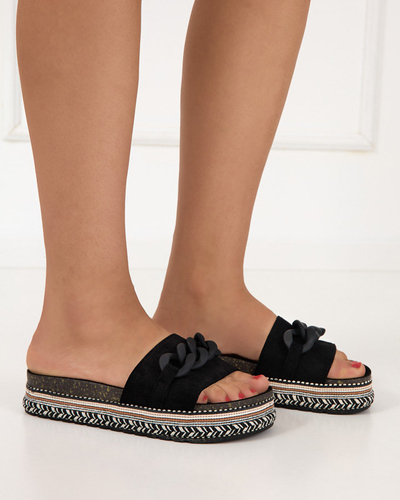 OUTLET Schwarze Damenhausschuhe mit verzierter Sohle Hillam - Footwear