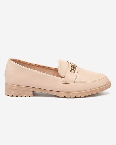 Beige Öko-Leder-Loafer für Damen mit Griss-Dekoration - Schuhe