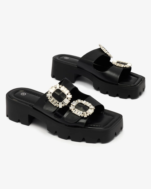 Royalfashion Чорні жіночі шльопанці на підборах Tireta