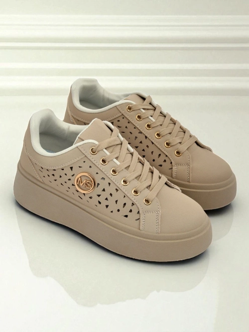 Cleo Ecru Platino – бежеві снікерси на платформі Royalfashion екошкіра