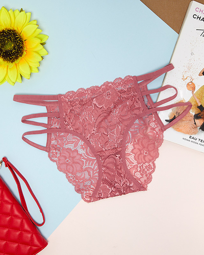 Dunkelrosa Spitzenslip mit Streifen für Damen - Unterwäsche