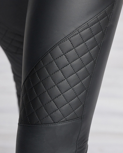 Schwarze Damen-Leggings aus Öko-Leder mit gesteppten Einsätzen - Kleidung