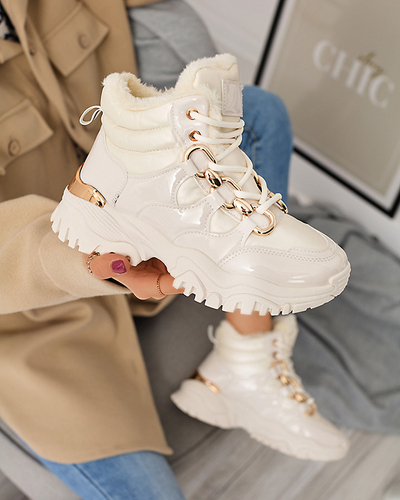 Cremefarbene Damen-Wintersportschuhe a'la trappers Mertika - Footwear