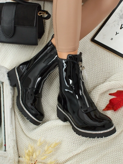 Lackierte Damenstiefeletten Nuvina aus Öko-Leder mit Zirkonia