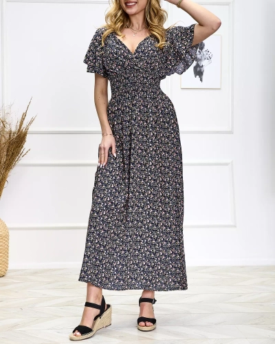 Floral navy blue Damen Maxikleid Kleidung