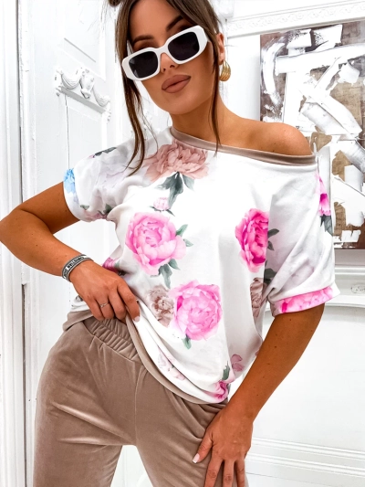 Royalfashion Damen Set mit kurzen Ärmeln in Frühlingsblumen