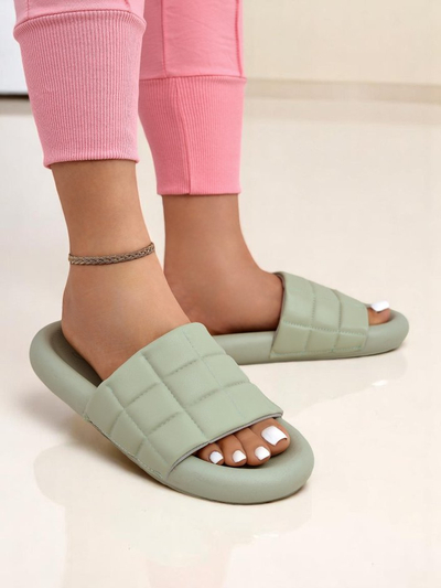 Royalfashion Damen Pantoletten mit flacher Sohle Quilt Walk