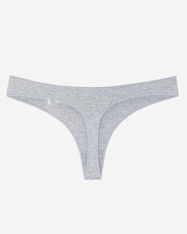 Grauer Damen-String aus Baumwolle mit Stickerei - Unterwäsche