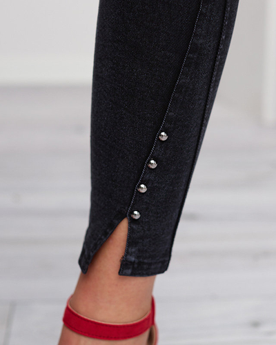 Schwarze Treggings für Damen mit Ausschnitten und Strasssteinen - Kleidung