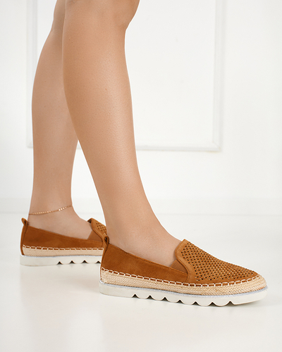 Durchbrochene Damen-Espadrilles mit Zirkonia und Glitzer in der Kamelfarbe Seritas - Schuhe