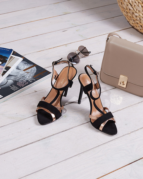 Чорні жіночі босоніжки на високому каблуці Isso-Shoes