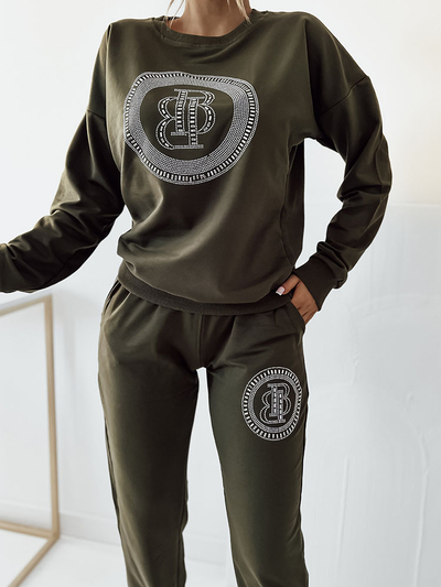 Royalfashion Dunkelgrünes Damen-Sweatshirt-Set mit Zirkonen