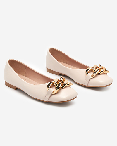 OUTLET Damen-Ballerinas in Beige mit goldener Verzierung Mikone - Schuhe