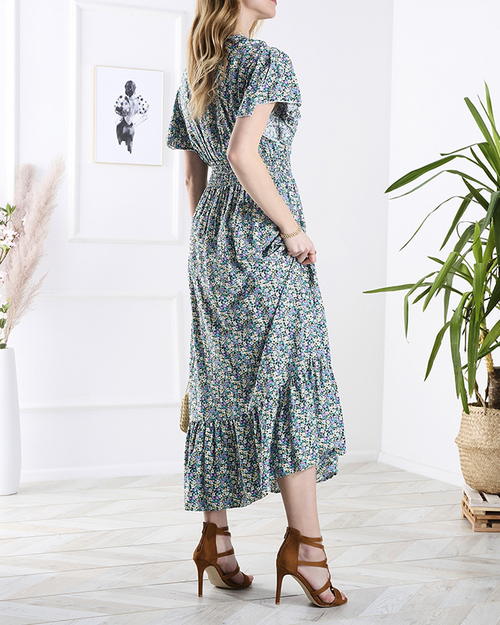 Жіноча квіткова сукня міді фіолетового кольору - Одяг