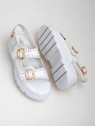 Royalfashion Damen Sandalen mit dicker Sohle und Strasssteinen Rocky Chic