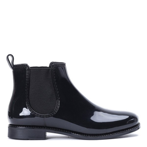 Czarne kalosze lakierowane- Obuwie