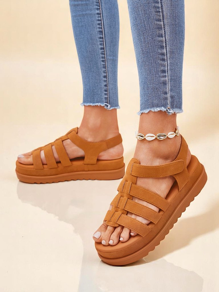 Callista Camel Damen Plateausandalen von Royalfashion aus ökologischem Leder