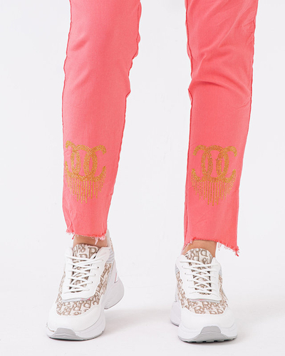 Pinke Damenhose aus Stoff mit Zirkonia - Kleidung