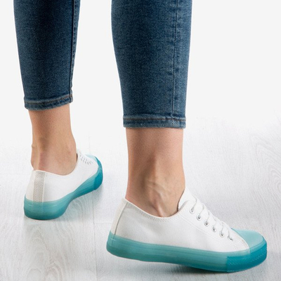 Weiße Damenschuhe mit blauer Sohle Turnschuh - Schuhe