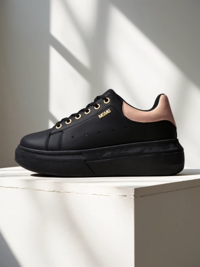 Damen Sneakers Callista Royalfashion schwarze Plateauschuhe Öko-Leder
