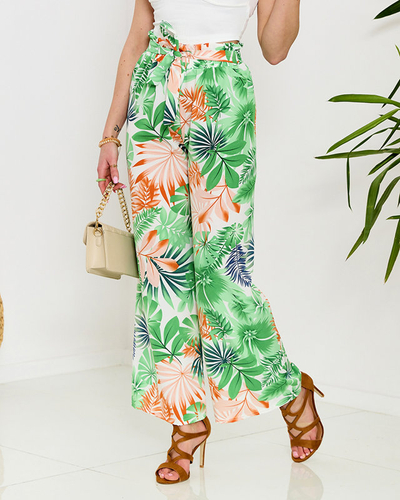 Grüne Damen-Palazzohose mit Blumenmuster - Kleidung