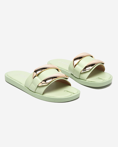 Grüne Damenhausschuhe mit großem Goldornament Kedino - Footwear