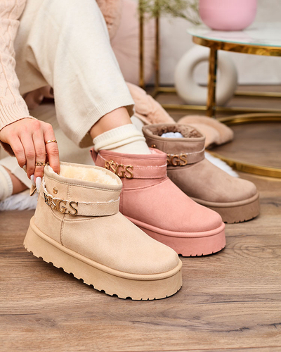 Royalfashion Hellbraune Damenschuhe a'la Schneestiefel mit Ornament Parisela