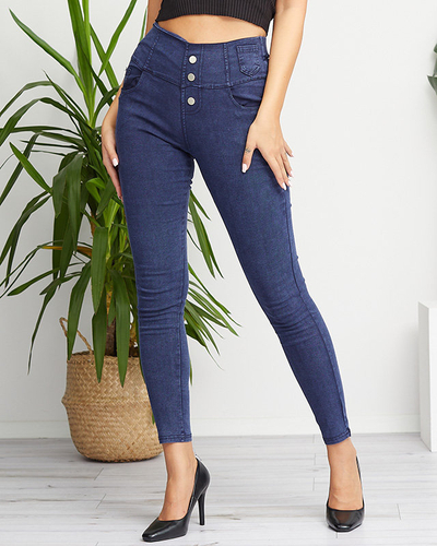 Темно-сині жіночі бавовняні треггінси на ґудзиках