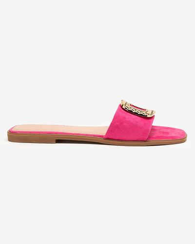 OUTLET Öko-Wildleder-Hausschuhe für Damen in Fuchsia mit goldener Schnalle Lozi. Schuhwerk