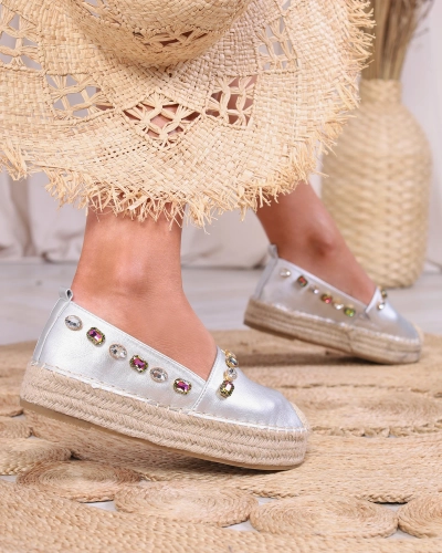 Silberne Damen-Espadrilles mit Kristallen Ziennie - Schuhe