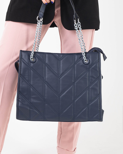 Dunkelblaue elegante Damenhandtasche mit Griffen an den Ketten - Accessoires