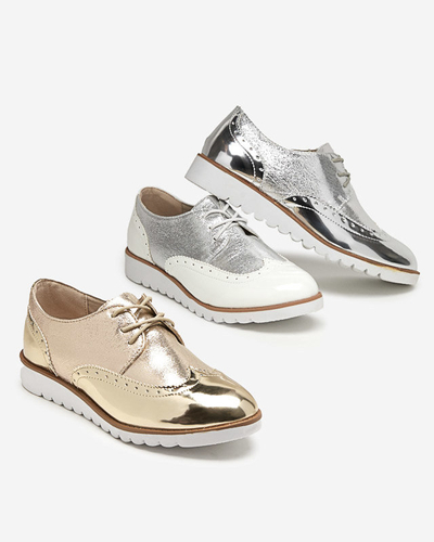 Goldene Damenschuhe mit glitzernden Retinis-Einsätzen in Silber - Schuhe