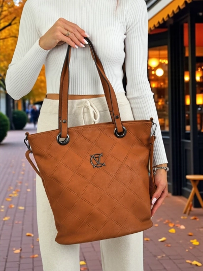 Damenhandtasche Latona braun aus Öko-Leder, geräumige Shopper-Tasche mit Reißverschluss