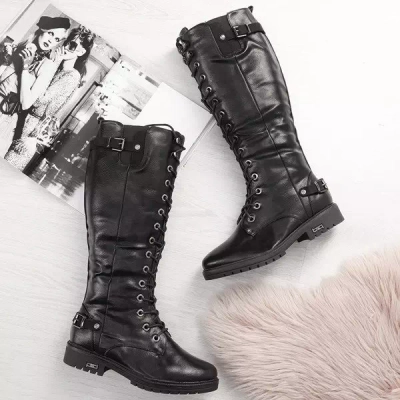 OUTLET Schwarze flache Stiefel Kanuti - Schuhe