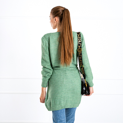 Grüne Damen Strickjacke mit farbigen Streifen - Kleidung