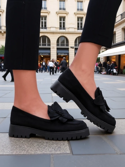 Royalfashion Eco-Suede Damenmokassins mit einer Floverse-Blume