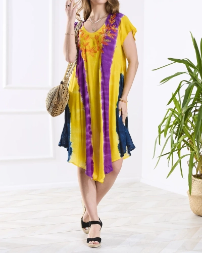 Фіолетово-жовта жіноча пляжна сукня нарзутка - Одяг