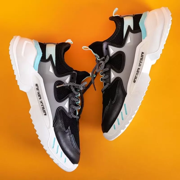 OUTLET Schwarze Herren-Sneaker mit mintfarbenen Gain-Elementen - Schuhe