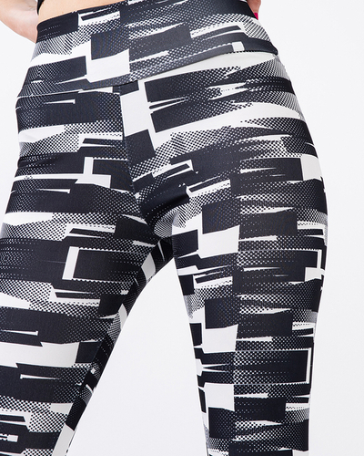 Schwarz-weiß gemusterte Leggings für Damen mit hoher Taille - Bekleidung