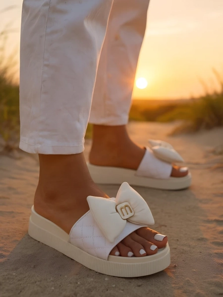 Royalfashion Damen Plateau Pantoletten mit Schleife Mivo Jump