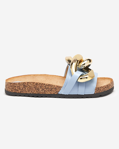 Callista Royalfashion Damen Sandalen mit Kette – ecru/blau, flacher Absatz