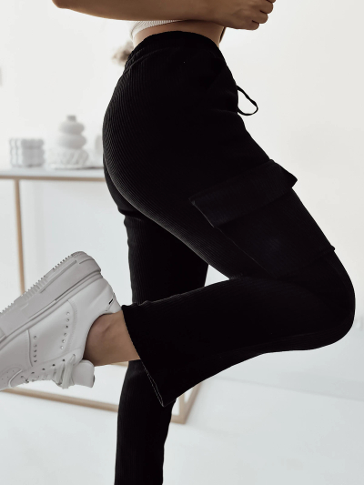 Royalfashion Schwarze gerippte Damen-Kampfhose