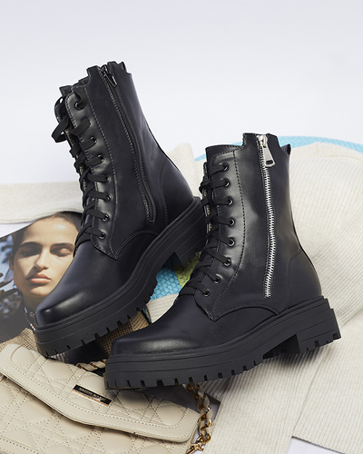 Schwarze Damen Baggerstiefel mit flachem Absatz Fetisa - Footwear