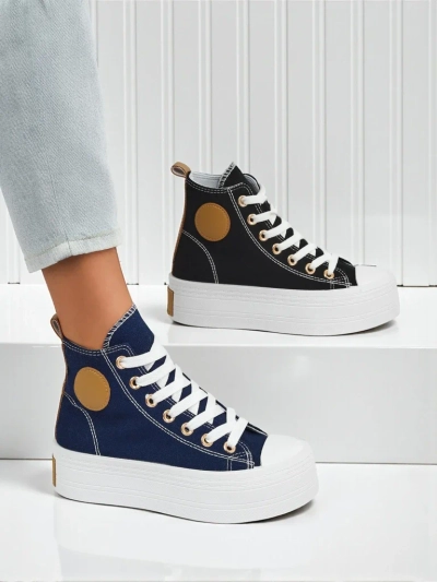 Adelina Capri Marineblaue Damen-Sneakers auf flacher 4,5 cm Plattform