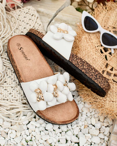 Royalfashion Damen Flip-Flops mit goldenen Teddybären und Blumen Isaralle