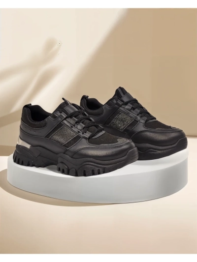 Damen-Sneakers Arete Nero mit flacher Sohle aus ökologischem Leder
