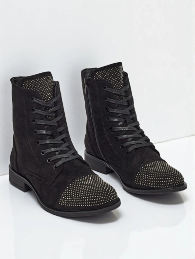 Öko-Wildleder Schnürstiefeletten Damen mit Zirkonia Marvelli