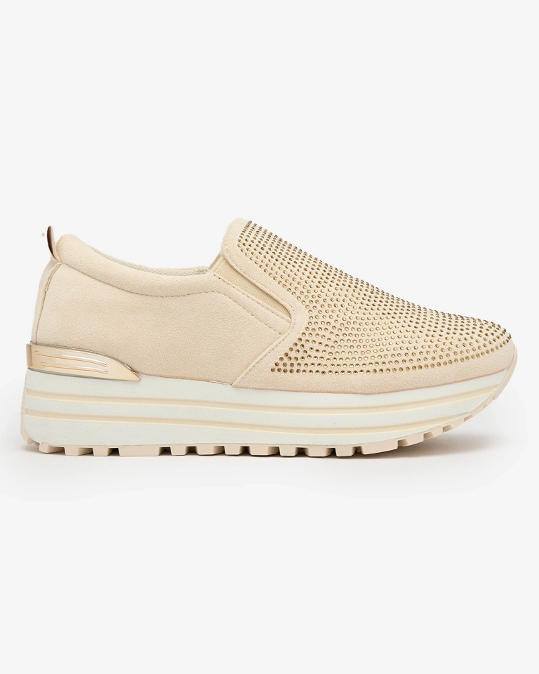 Royalfashion Beige Damen Plateau-Sneakers mit Zirkonen Scavli