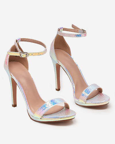 Silberfarbene holografische Damensandalen mit hohem Absatz Fasiro - Footwear
