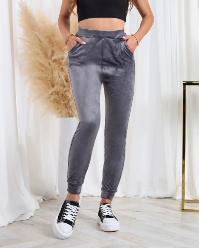 Жіночі велюрові спортивні штани Royalfashion Темно-сірі